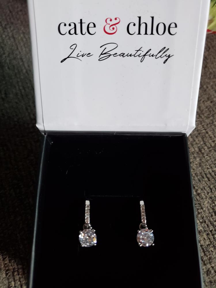 Valerie 18k White Gold Plated Drop Earrings with CZ Crystals - Customer Photo From P B.