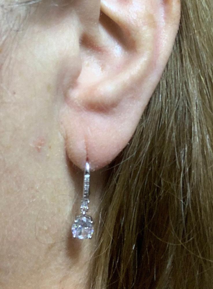 Valerie 18k White Gold Plated Drop Earrings with CZ Crystals - Customer Photo From Deb