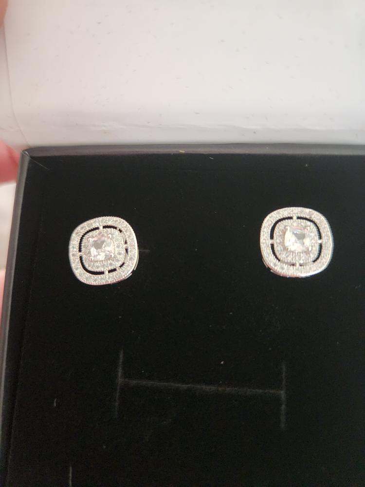 Noelle 18k White Gold Plated Halo Crystal Stud Earrings - Customer Photo From Taylor G.