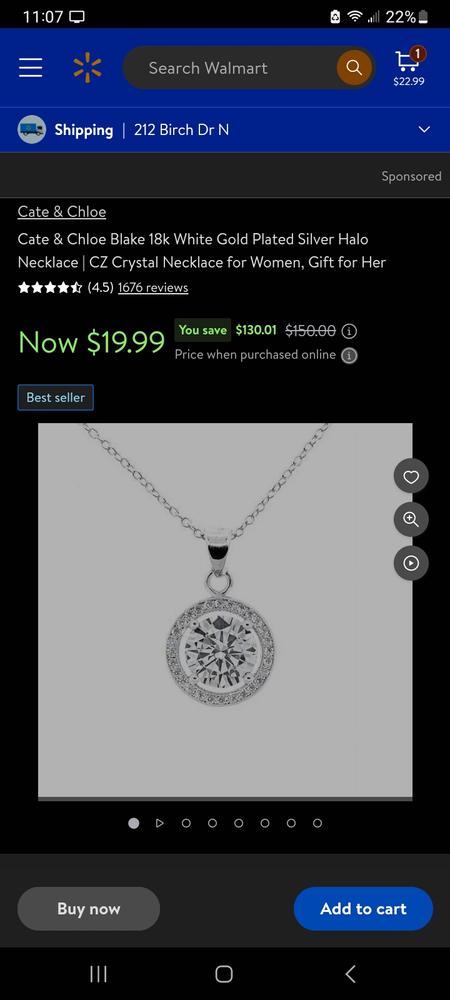 Blake 18k White Gold Plated Halo Pendant Necklace with CZ Crystals - Customer Photo From Je