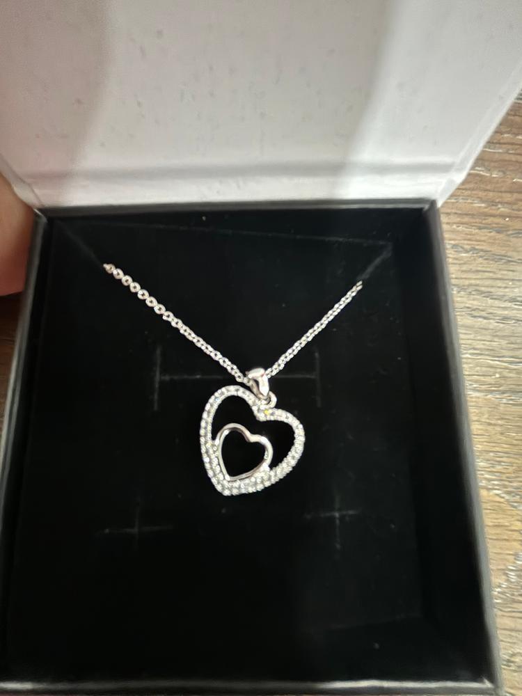 Amorette 18k White Gold Plated Double Heart Pendant Necklace with Pave CZ Crystals - Customer Photo From YAquino