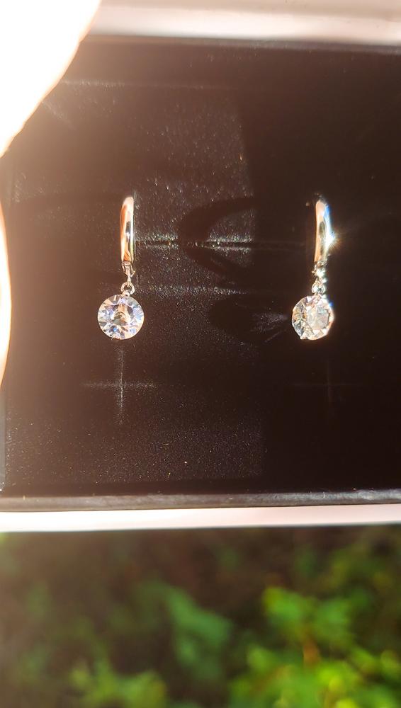 Georgia 18k White Gold Plated Hoop Dangle Earrings with Crystals - Customer Photo From Michelle J.