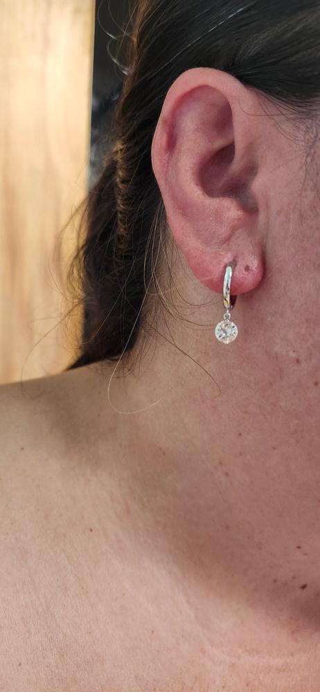 Georgia 18k White Gold Plated Hoop Dangle Earrings with Crystals - Customer Photo From Burlapandbutterknives 