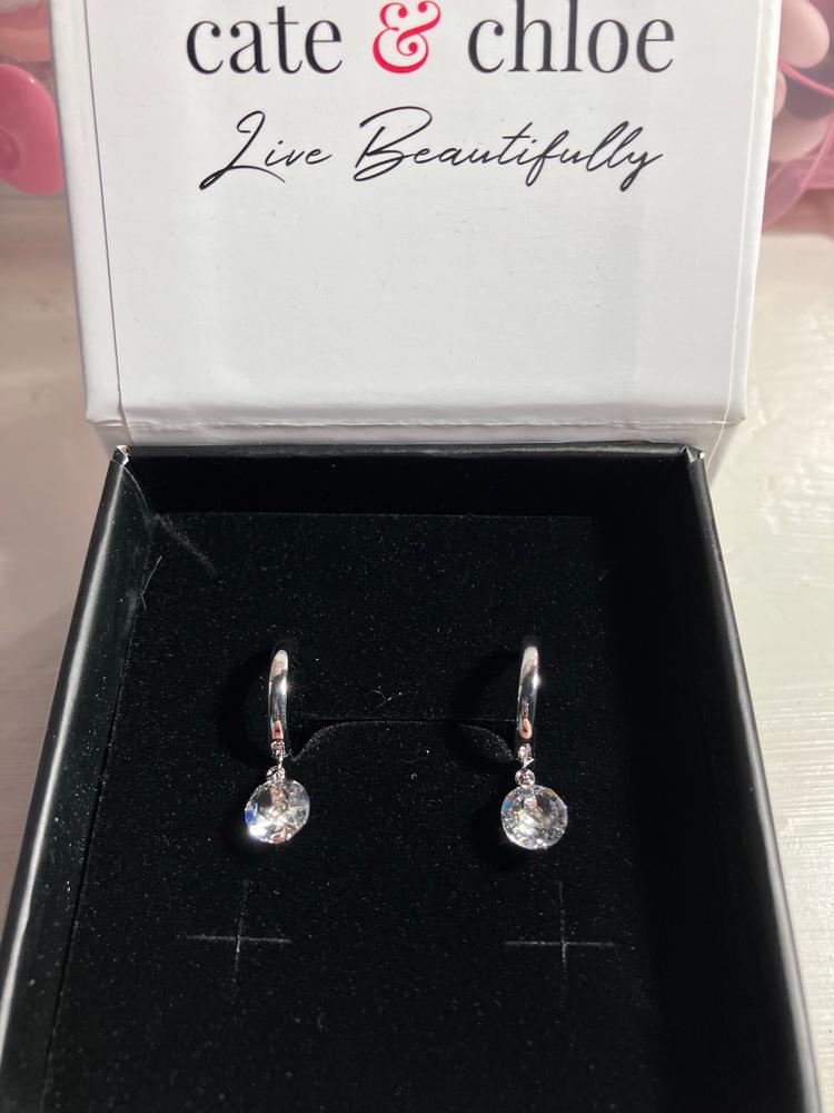 Georgia 18k White Gold Plated Hoop Dangle Earrings with Crystals - Customer Photo From Lyzie 