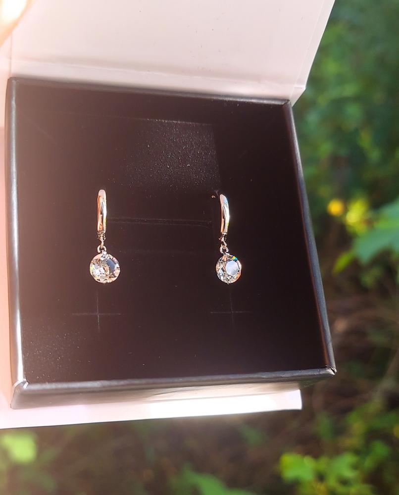 Georgia 18k White Gold Plated Hoop Dangle Earrings with Crystals - Customer Photo From Michelle J.