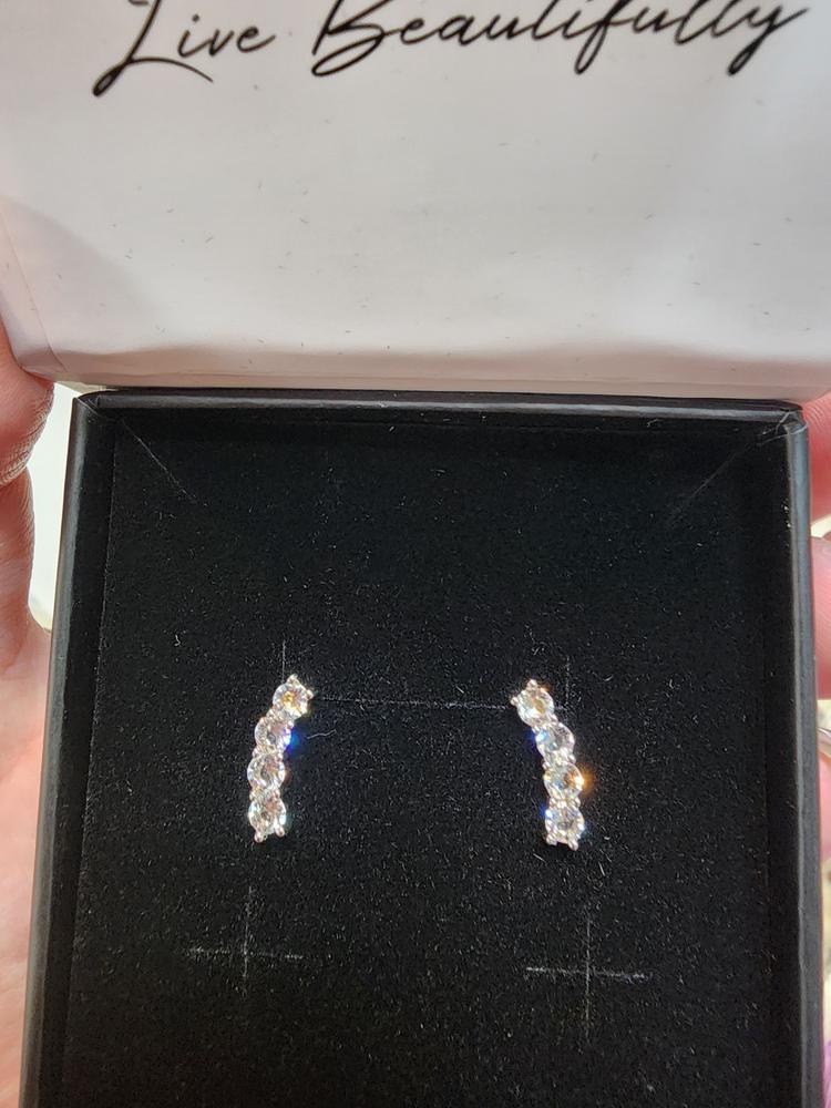 Aubree 18k White Gold Plated Crystal Drop Stud Earrings - Customer Photo From Chrissy D.