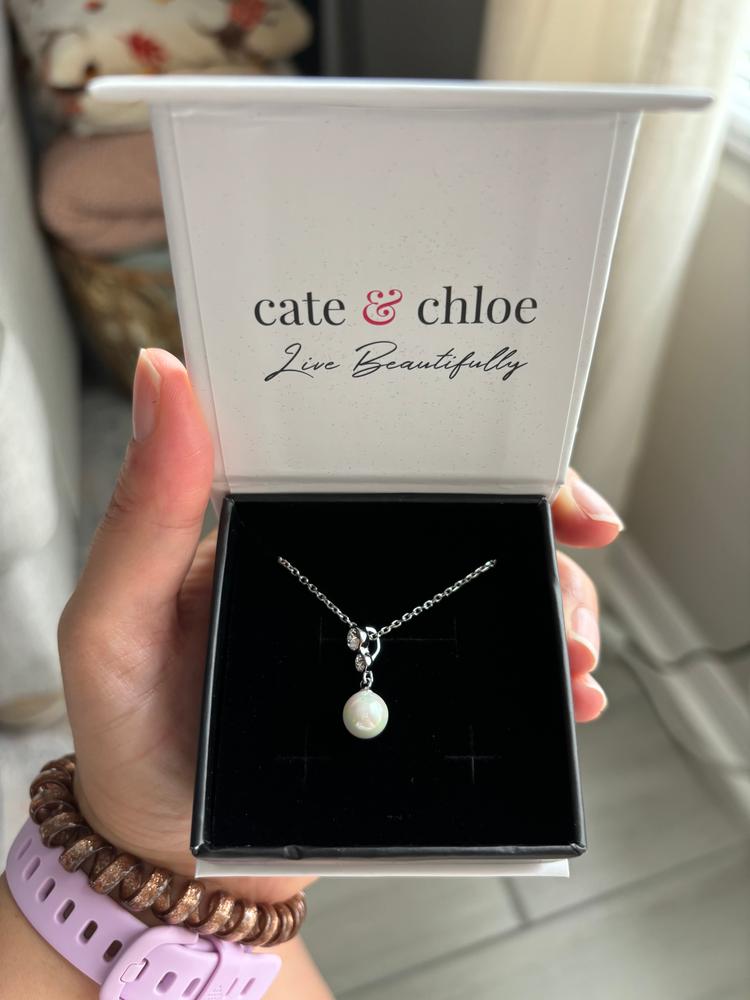 Genevieve "Sweet Pearl" 18k White Gold Plated Pendant Necklace with Swarovski Crystals - Customer Photo From Kariel R.