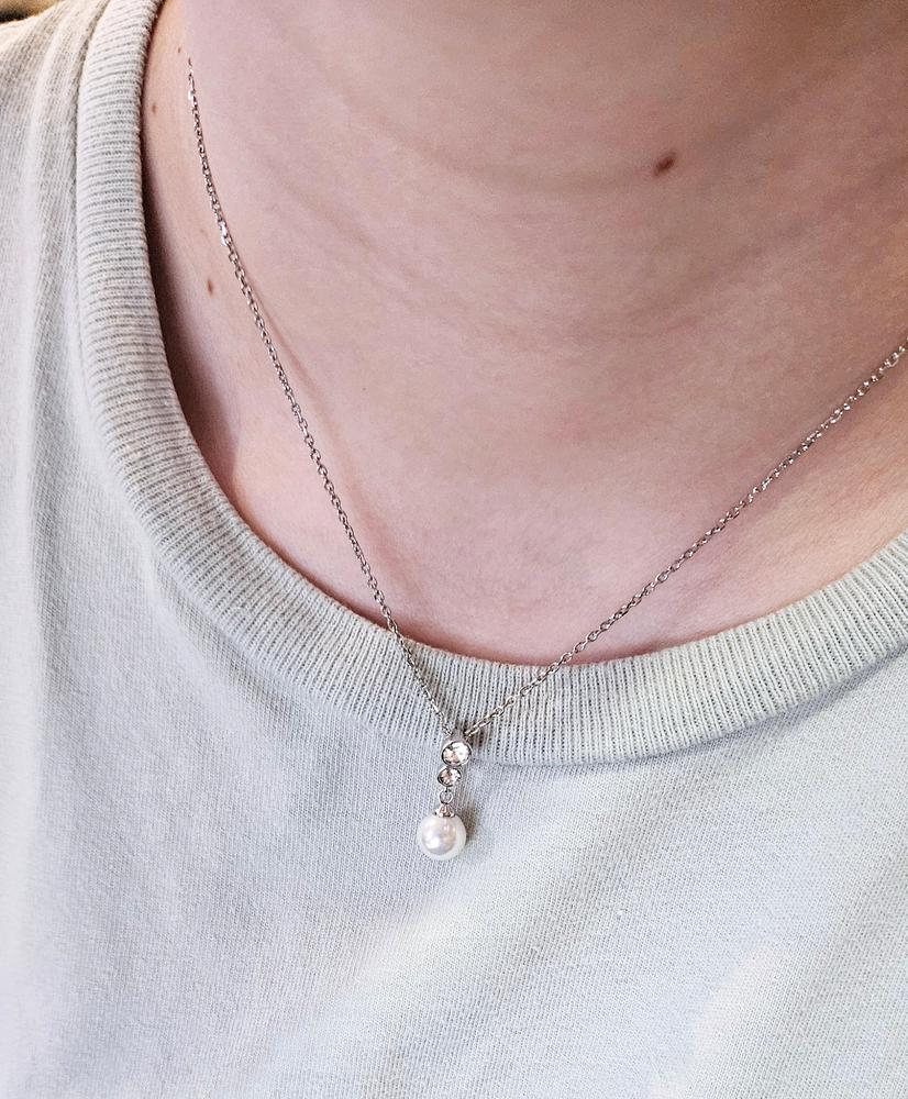 Genevieve "Sweet Pearl" 18k White Gold Plated Pendant Necklace with Swarovski Crystals - Customer Photo From Narjes 