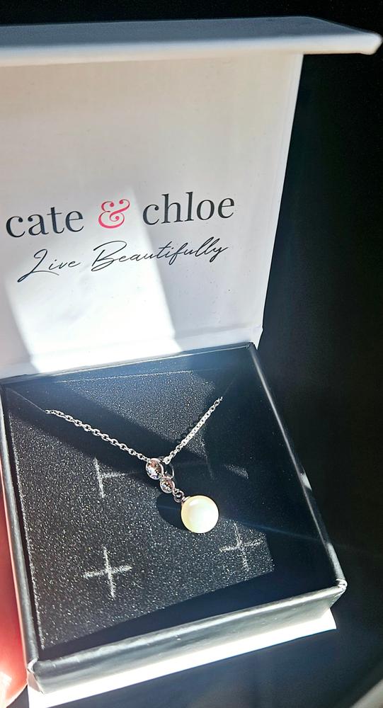 Genevieve "Sweet Pearl" 18k White Gold Plated Pendant Necklace with Swarovski Crystals - Customer Photo From Narjes 