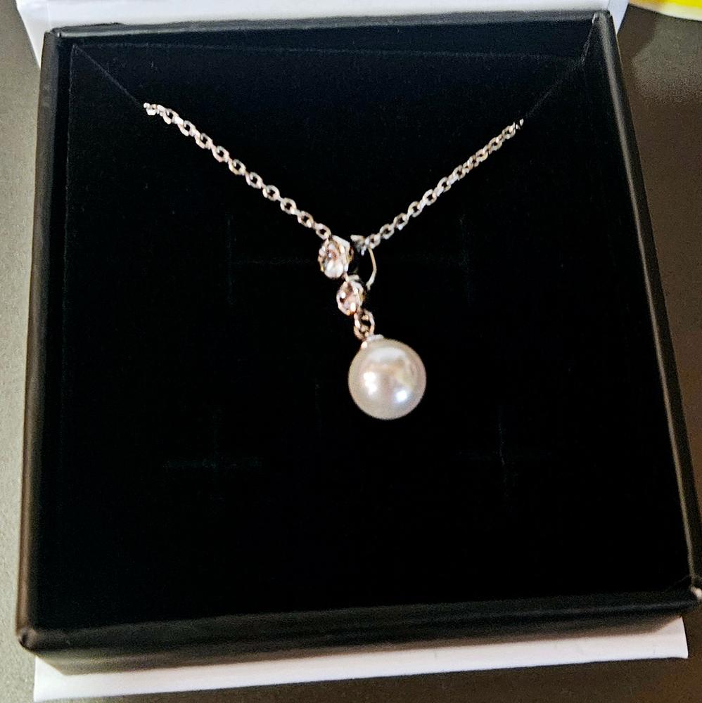 Genevieve "Sweet Pearl" 18k White Gold Plated Pendant Necklace with Swarovski Crystals - Customer Photo From Narjes 