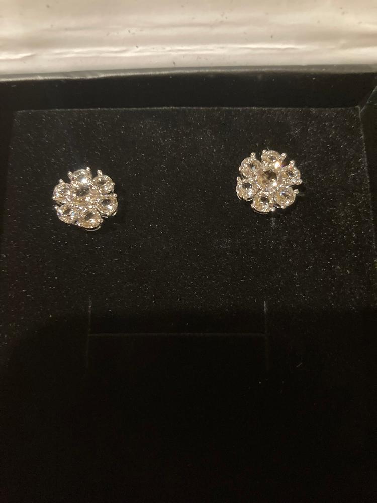 Maggie 18k White Gold Plated Flower Stud Earrings with Crystals - Customer Photo From Spring R.