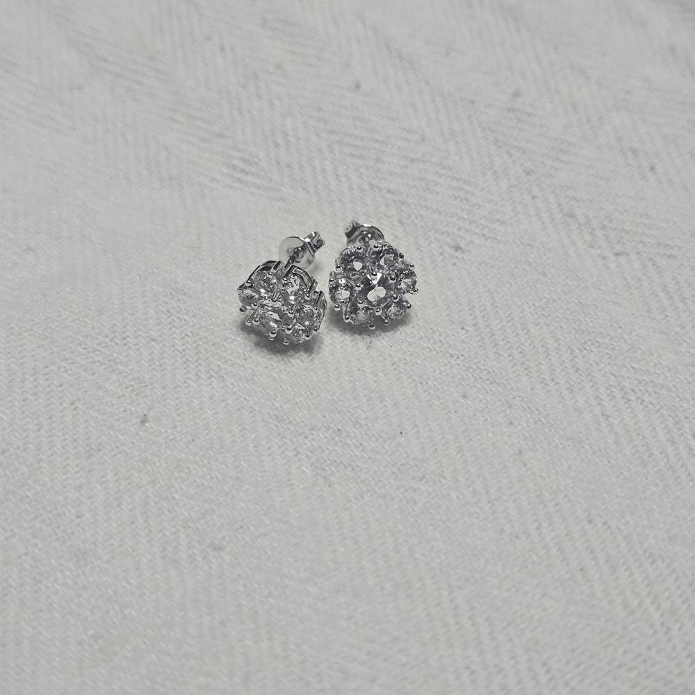 Maggie 18k White Gold Plated Flower Stud Earrings with Crystals - Customer Photo From Alyssa K.