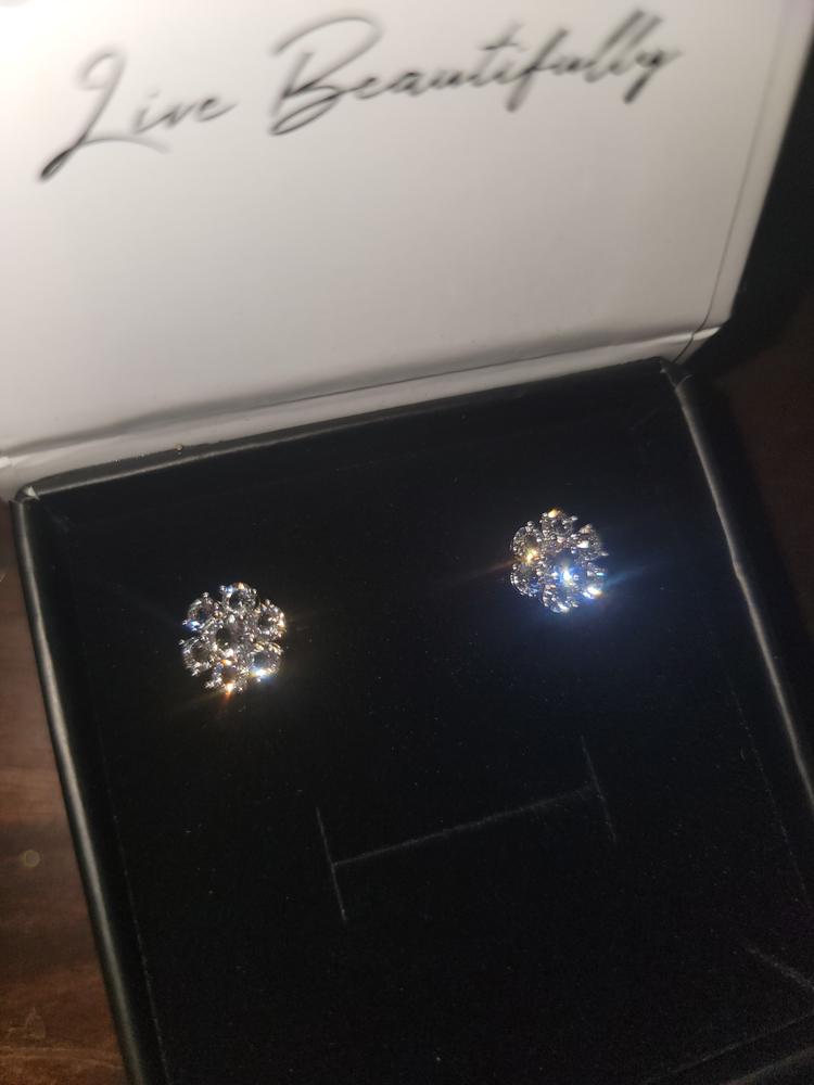 Maggie 18k White Gold Plated Flower Stud Earrings with Crystals - Customer Photo From Laura C.