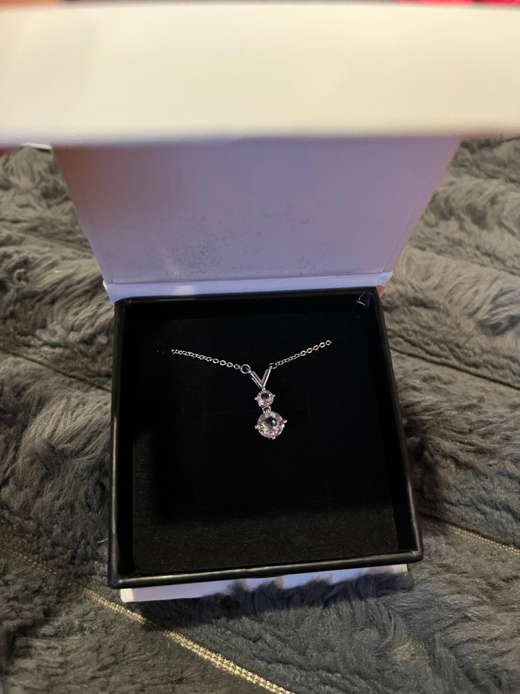 Andy "Unique" 18k White Gold Plated 2-Stone Pendant Necklace with Swarovski Crystals - Customer Photo From Paige M.