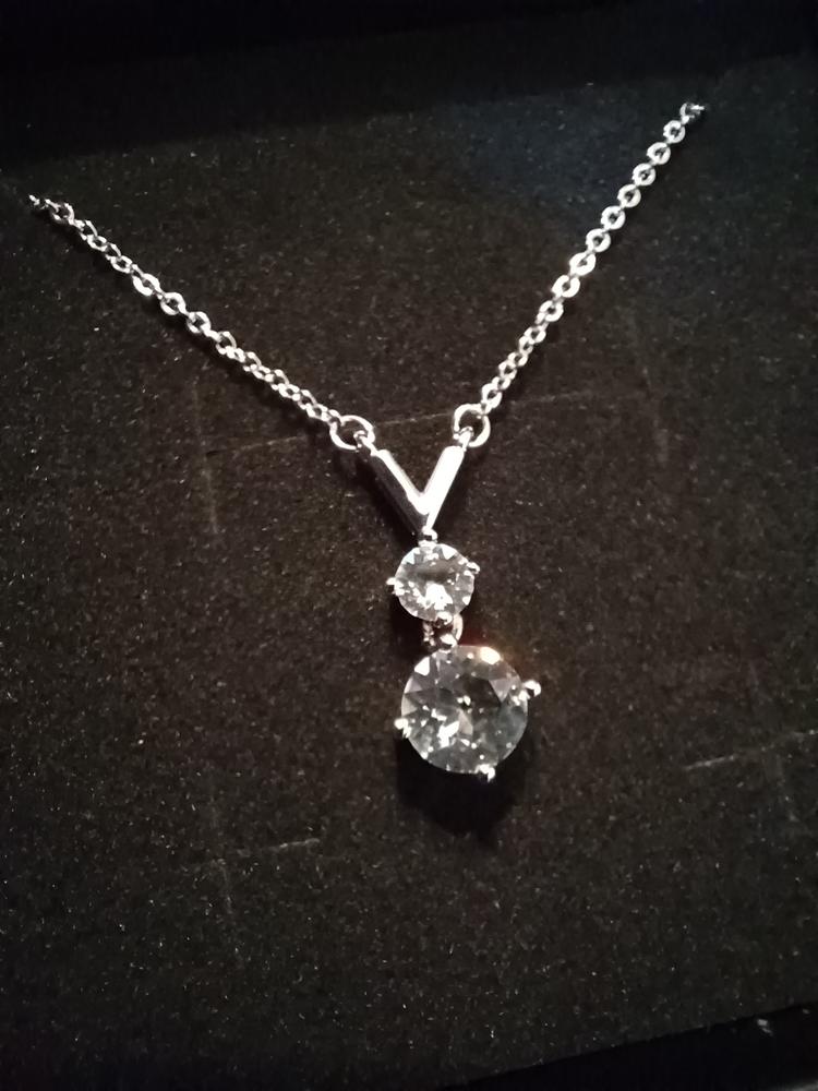 Andy "Unique" 18k White Gold Plated 2-Stone Pendant Necklace with Swarovski Crystals - Customer Photo From Ophelia