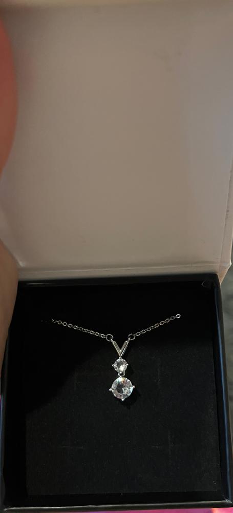 Andy "Unique" 18k White Gold Plated 2-Stone Pendant Necklace with Swarovski Crystals - Customer Photo From Paige M.