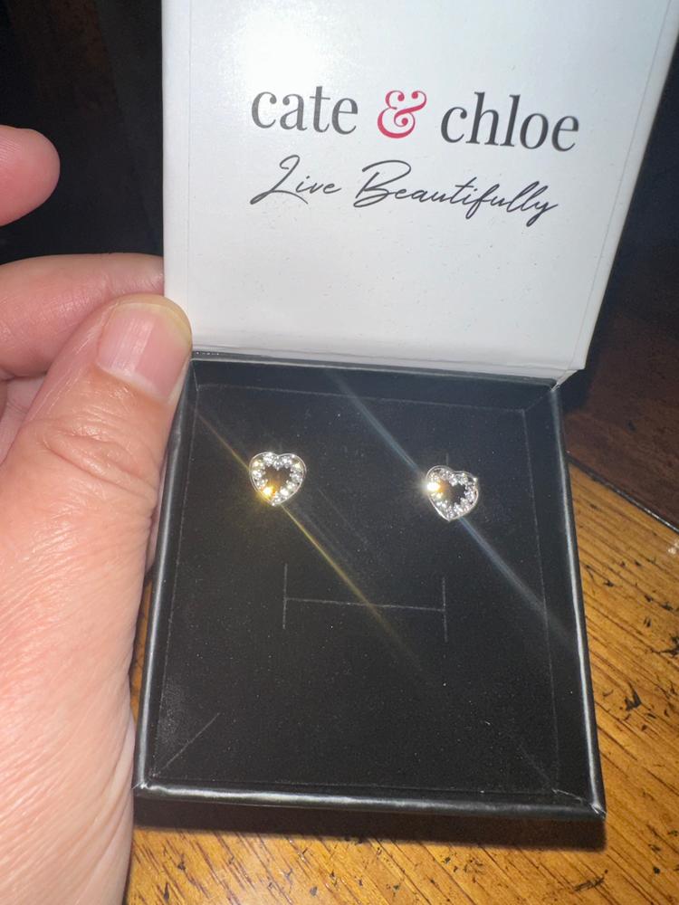 Ainsley 18k White Gold Plated Heart Earrings with Crystals - Customer Photo From Annie515GW