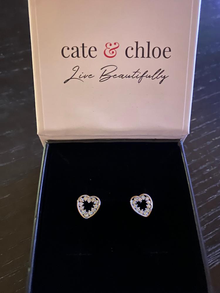 Ainsley 18k White Gold Plated Heart Earrings with Crystals - Customer Photo From Heather P.