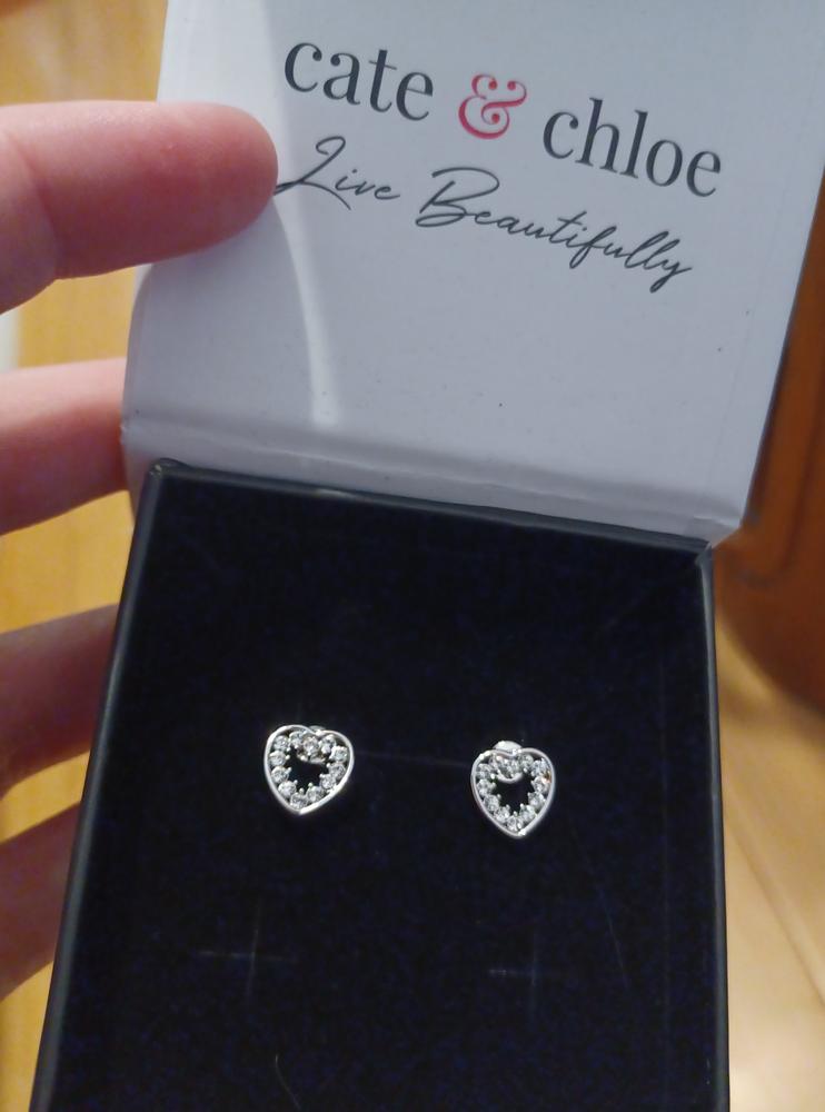 Ainsley 18k White Gold Plated Heart Earrings with Crystals - Customer Photo From Susannah