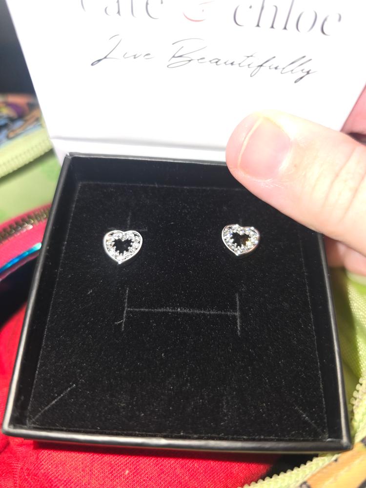 Ainsley 18k White Gold Plated Heart Earrings with Crystals - Customer Photo From Kimberley 