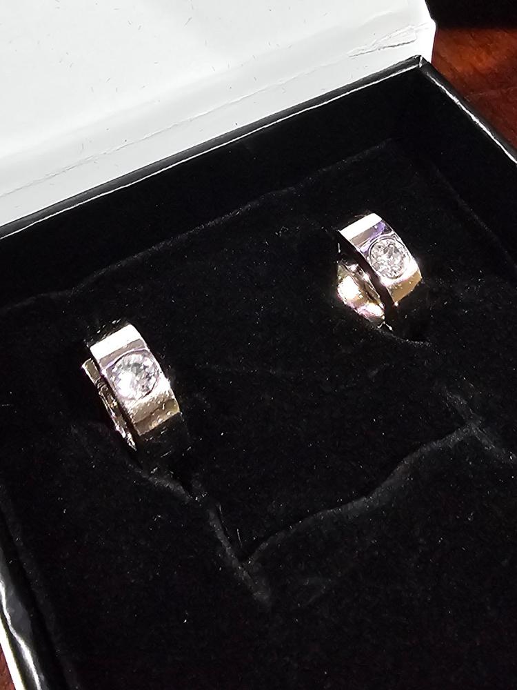 Alana 18k White Gold Plated Small Hoop Earrings with Crystals - Customer Photo From Ella M.