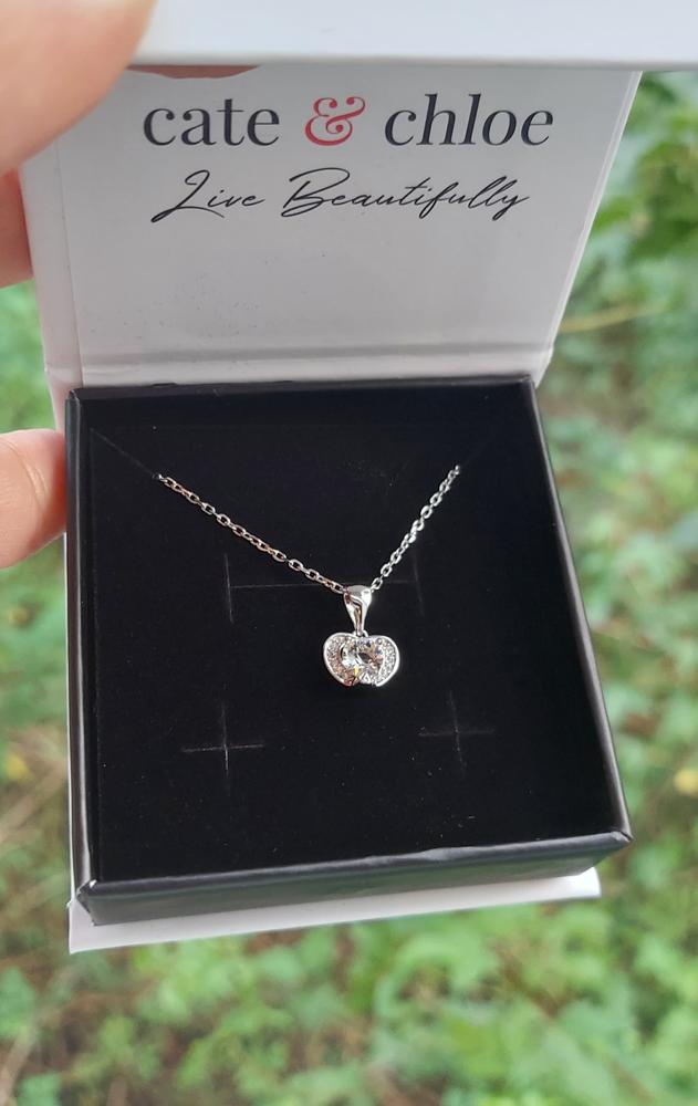 Amberly 18k White Gold Plated Heart Pendant Necklace with Solitaire Round Cut Swarovski Crystals - Customer Photo From M. J.