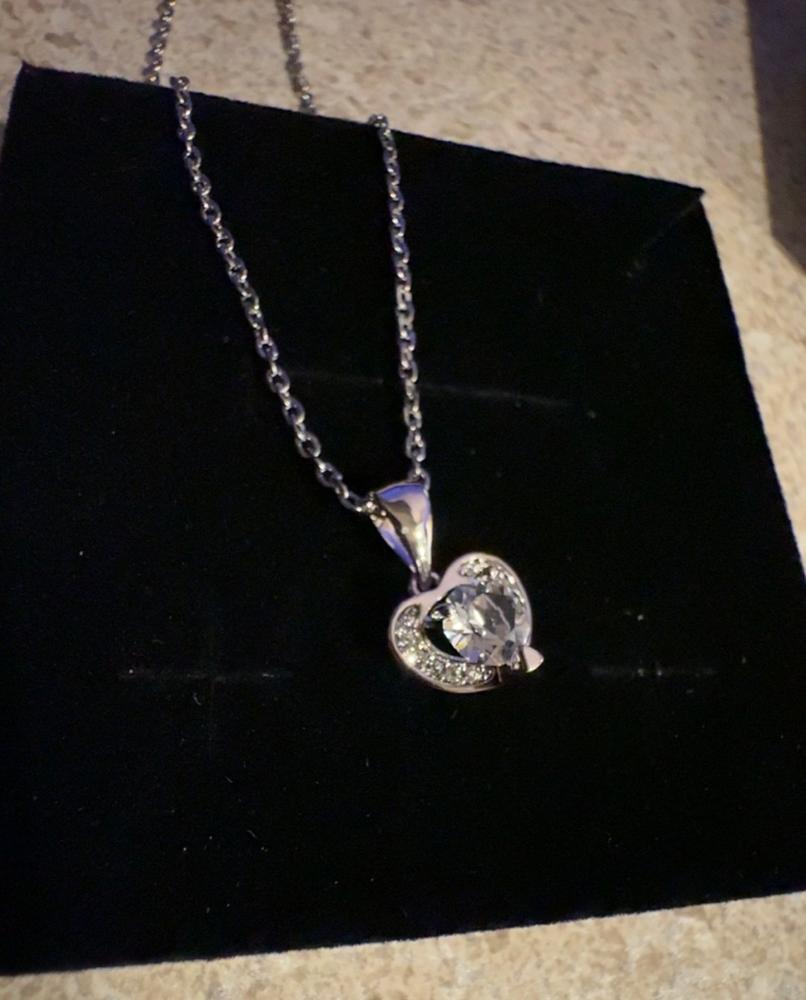 Amberly 18k White Gold Plated Heart Pendant Necklace with Solitaire Round Cut Swarovski Crystals - Customer Photo From Amber