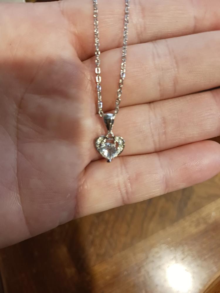 Amberly 18k White Gold Plated Heart Pendant Necklace with Solitaire Round Cut Swarovski Crystals - Customer Photo From Laura H.