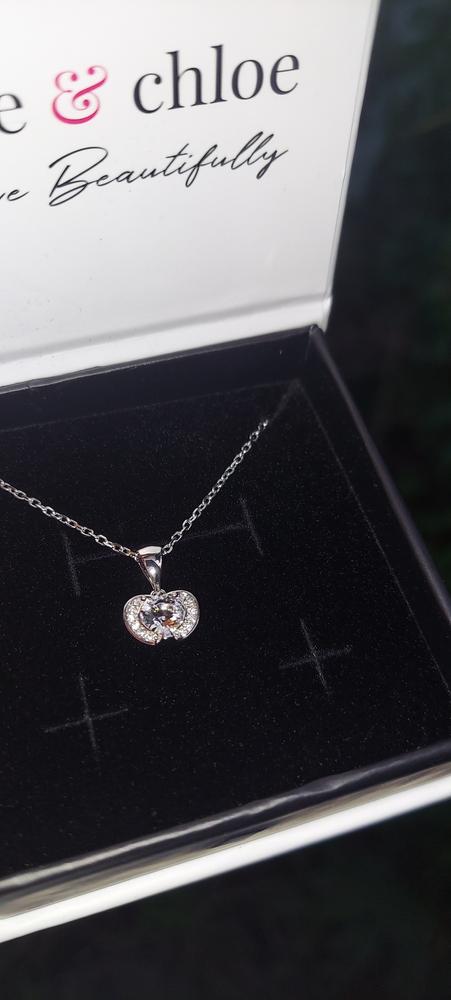 Amberly 18k White Gold Plated Heart Pendant Necklace with Solitaire Round Cut Swarovski Crystals - Customer Photo From M. J.