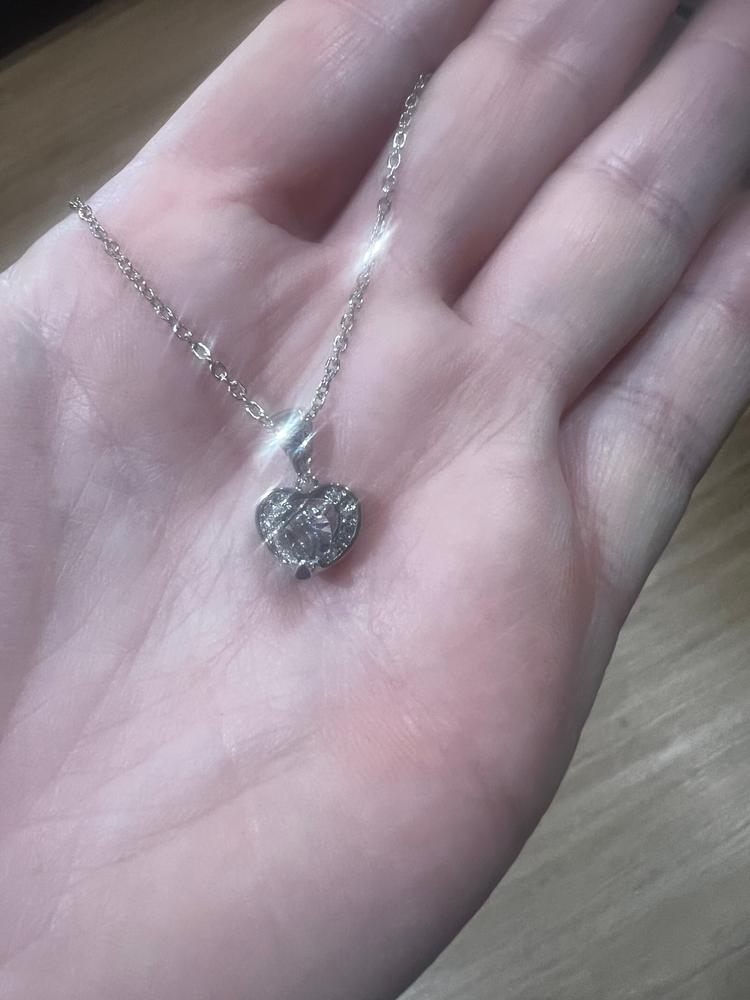 Amberly 18k White Gold Plated Heart Pendant Necklace with Solitaire Round Cut Swarovski Crystals - Customer Photo From Vikki 