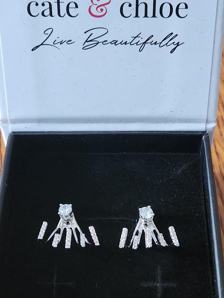 Angelina 18k White Gold Plated Stud Earrings with Round Cut CZ Drop Claw Design - Customer Photo From Usacntrygirl