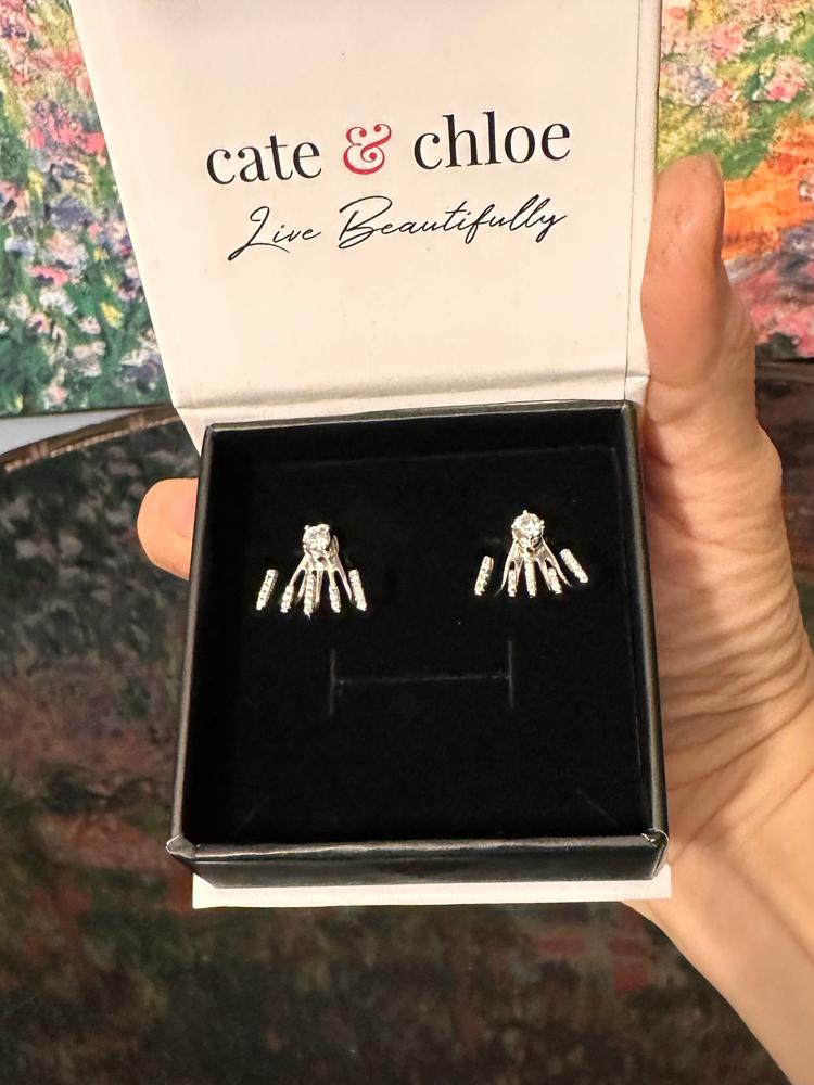 Angelina 18k White Gold Plated Stud Earrings with Round Cut CZ Drop Claw Design - Customer Photo From 662WEJ