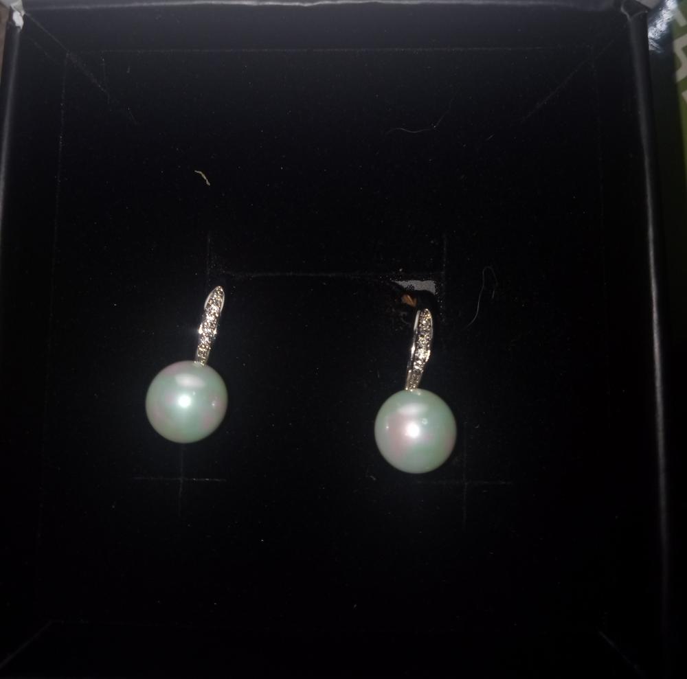 Ann 18k White Gold Freshwater Pearl Drop Earrings with Crystals - Customer Photo From Momto1son