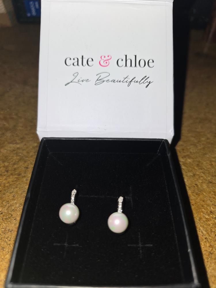 Ann 18k White Gold Freshwater Pearl Drop Earrings with Crystals - Customer Photo From RDP