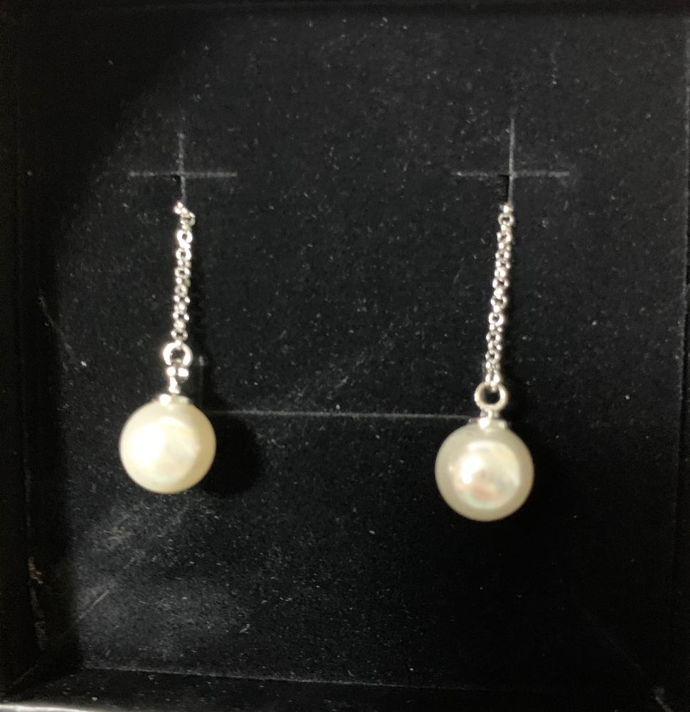 Aspen "Exemplary" 18k White Gold Plated Pearl Dangle Earrings with Freshwater Pearl - Customer Photo From SharonP