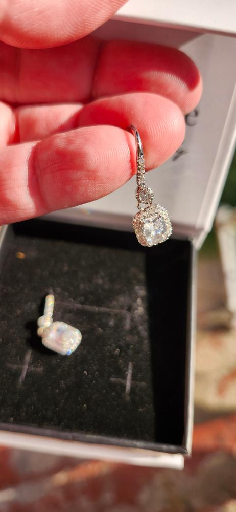 Athena 18k White Gold Plated Halo Drop Earrings with Dangling CZ Crystals - Customer Photo From Burlapandbutterknives 