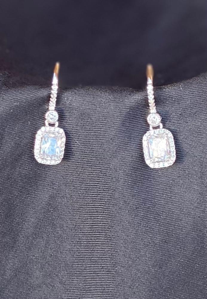 Athena 18k White Gold Plated Halo Drop Earrings with Dangling CZ Crystals - Customer Photo From Stephanie