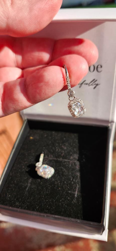 Athena 18k White Gold Plated Halo Drop Earrings with Dangling CZ Crystals - Customer Photo From Burlapandbutterknives 