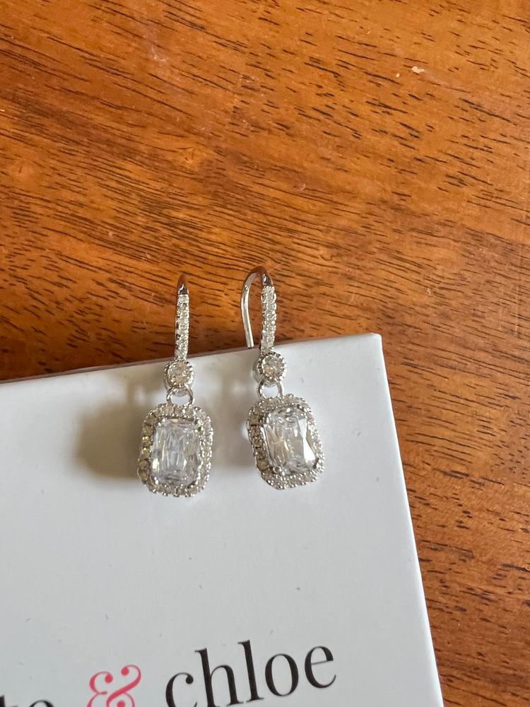 Athena 18k White Gold Plated Halo Drop Earrings with Dangling CZ Crystals - Customer Photo From PookiesPrincess