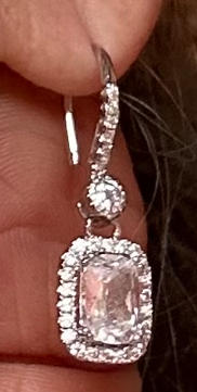 Athena 18k White Gold Plated Halo Drop Earrings with Dangling CZ Crystals - Customer Photo From Calicia D.