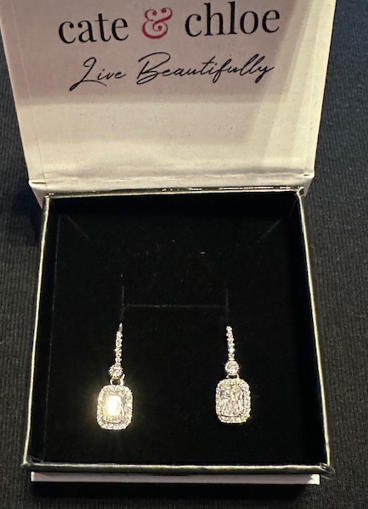 Athena 18k White Gold Plated Halo Drop Earrings with Dangling CZ Crystals - Customer Photo From Calicia D.