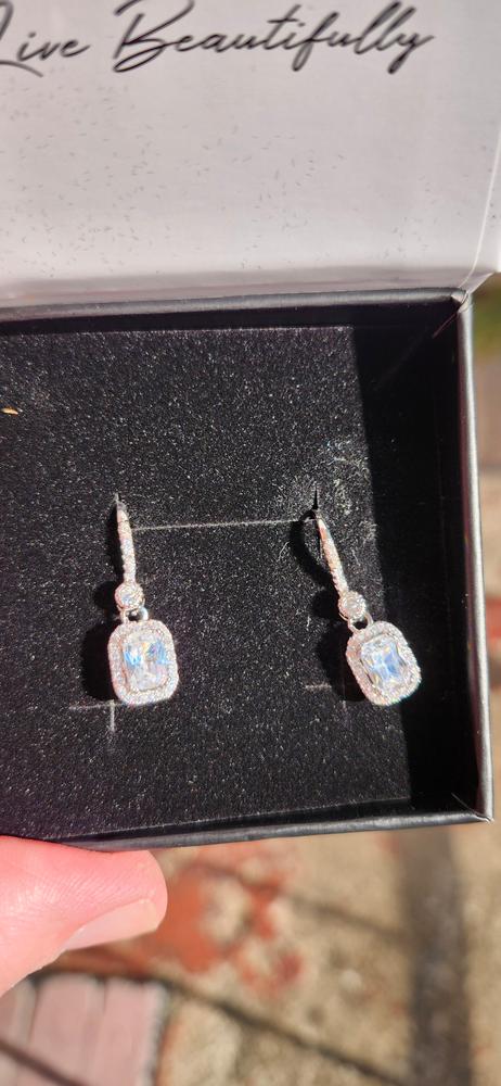 Athena 18k White Gold Plated Halo Drop Earrings with Dangling CZ Crystals - Customer Photo From Burlapandbutterknives 