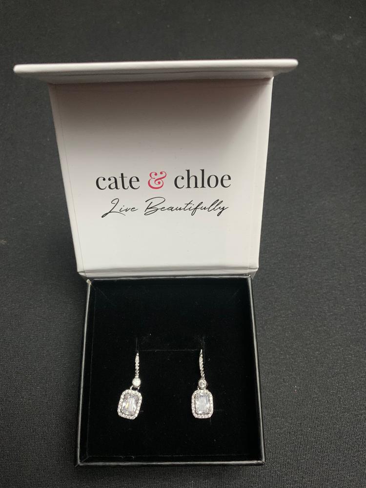 Athena 18k White Gold Plated Halo Drop Earrings with Dangling CZ Crystals - Customer Photo From Bindu P.