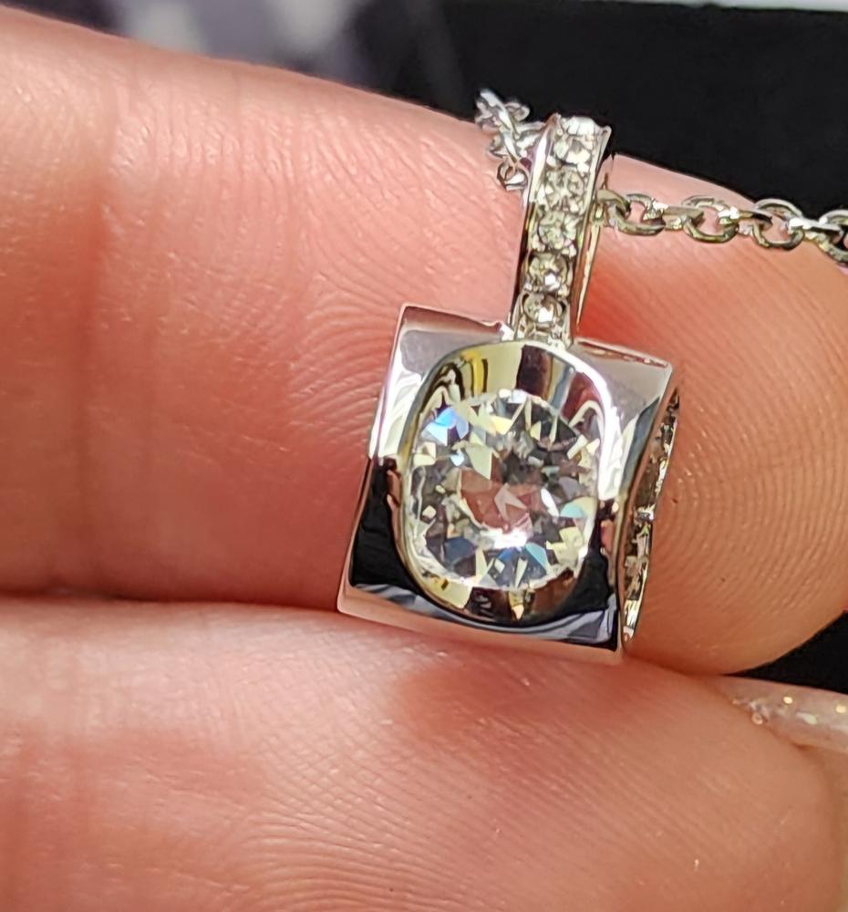 Billie 18k White Gold Pendant Necklace with Round Cut Crystals - Customer Photo From EzraRia