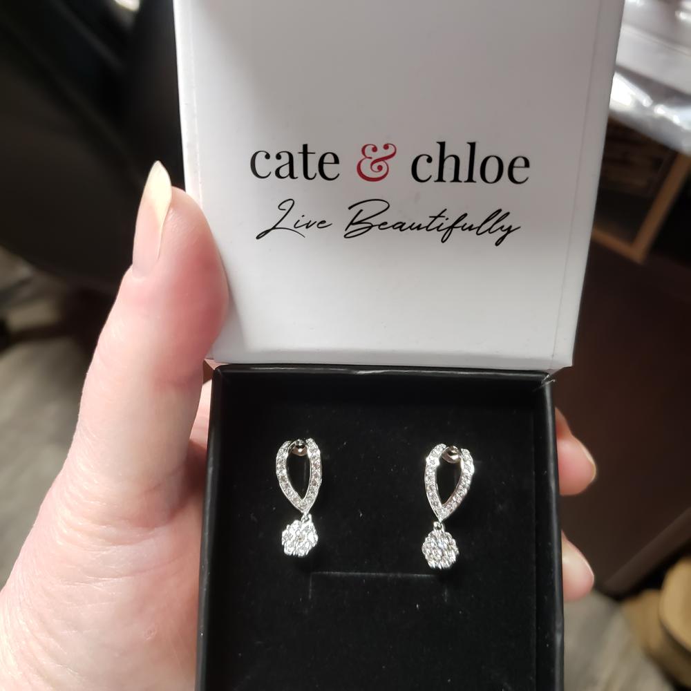 Brynn 18k White Gold Plated Simulated Diamond Dangle Stud Earrings - Customer Photo From Bonnie G.