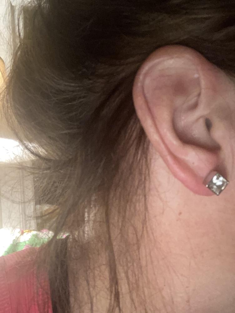 Brooke 18k White Gold Plated Stud Earrings with Princess Cut Crystals - Customer Photo From Callie