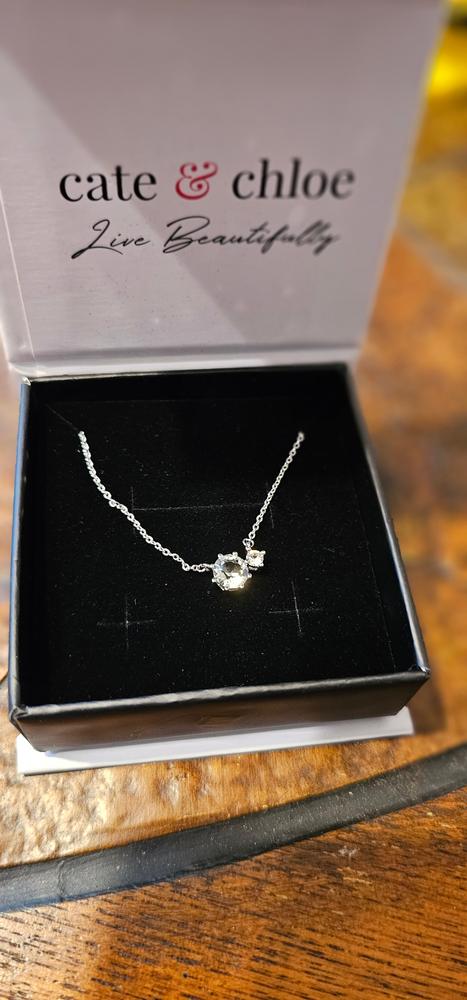 Emma 18k White Gold Plated 2-Stone Crystal Pendant Necklace - Customer Photo From Ashley B.