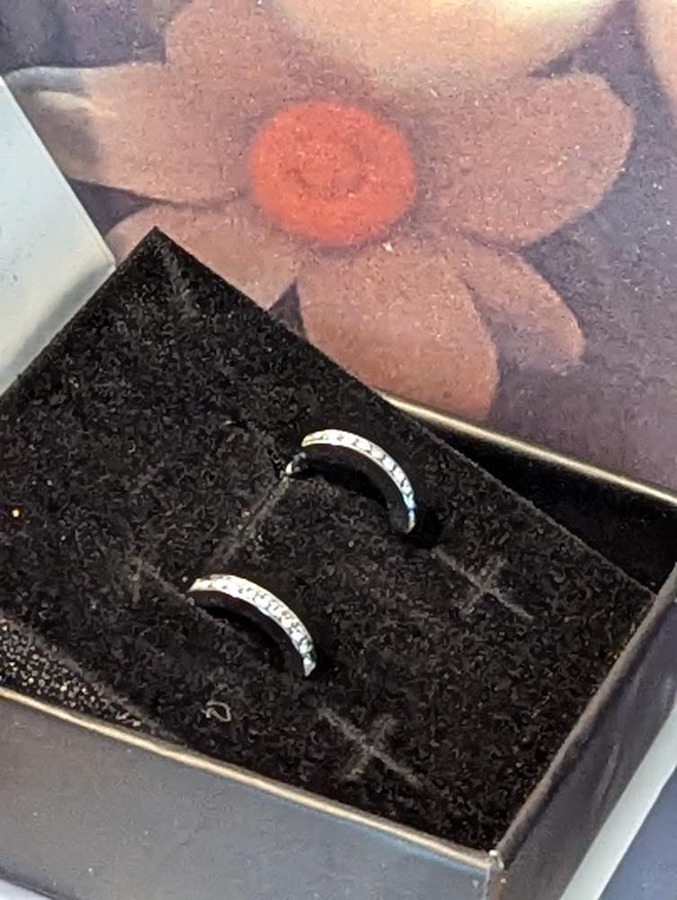 Erin Adored 18k White Gold Plated Half Hoop Earrings with Crystals - Customer Photo From Tamara R.