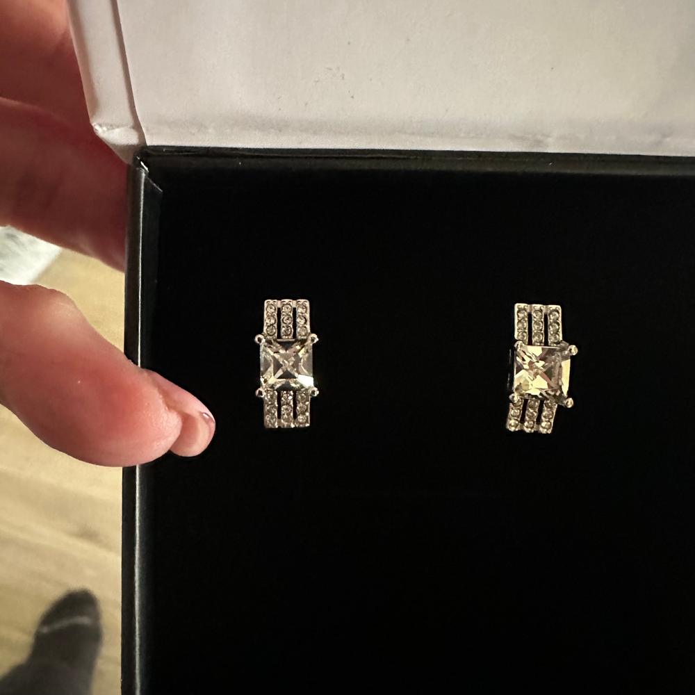 Fiona 18k White Gold Stud Earrings with Princess Cut Crystals - Customer Photo From Milancita