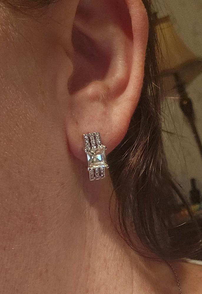 Fiona 18k White Gold Stud Earrings with Princess Cut Crystals - Customer Photo From Timber L.